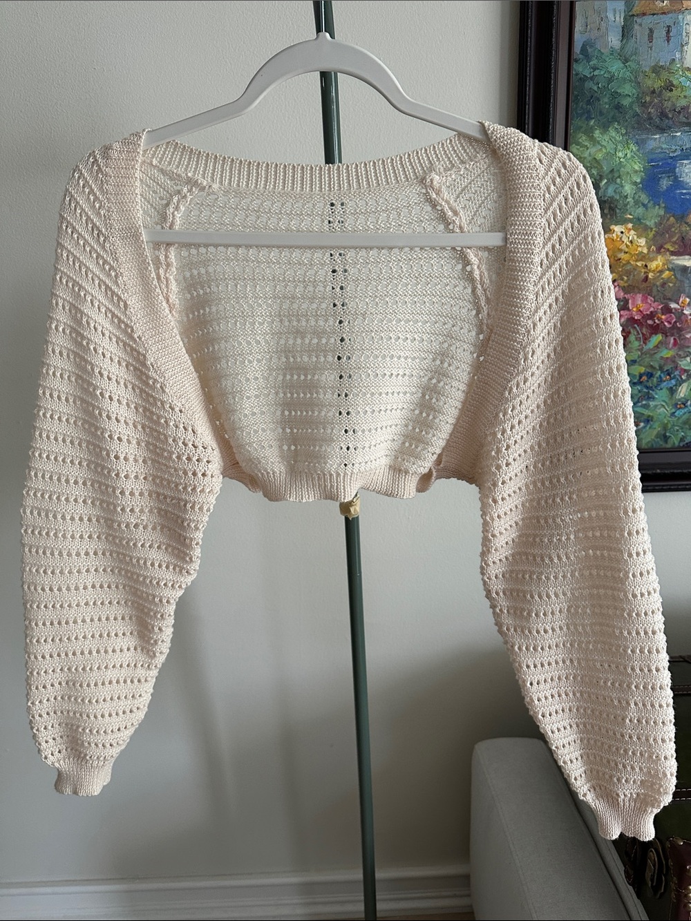 NEW Pointelle Open Front Knit Cropped Sweater Shrug Bolero